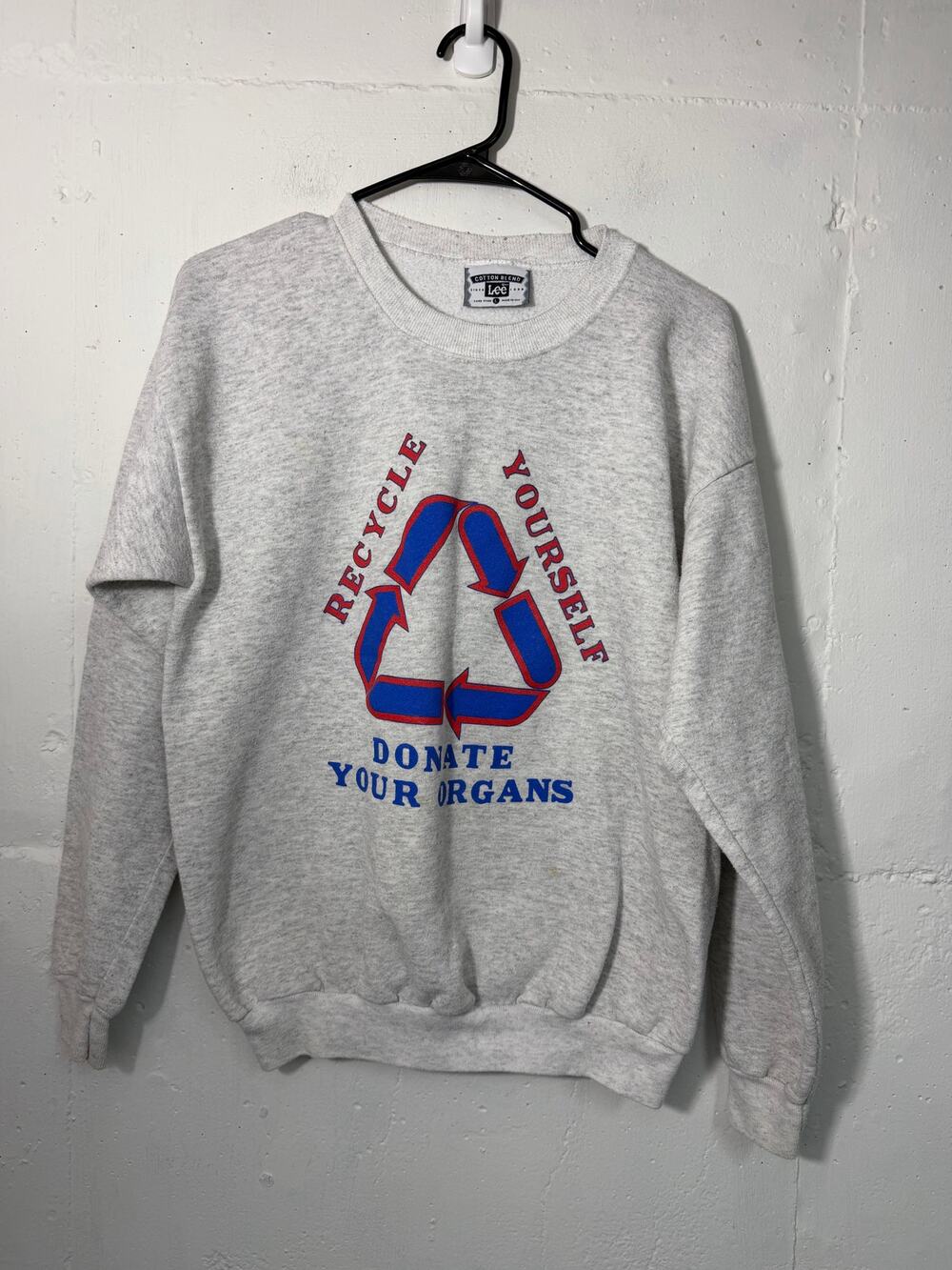 Vintage LEE Organ Donor Recycle Yourself Sweatshirt Gray Size Large Cotton Blend